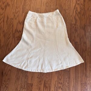 JM collection 100% Linen Sz 16 Cream Skirt A-Line Midi Summer Boho Cottage Flare